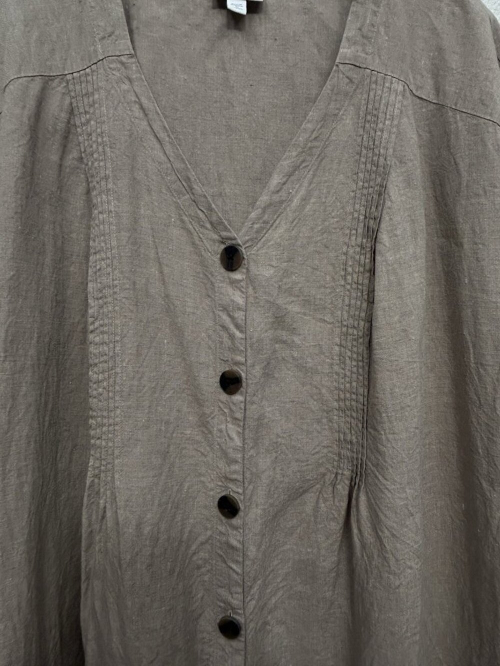 J Jill Love Linen 100% Linen Button Front Midi Shirt Dress Sz 3X Taupe - Picture 3 of 5